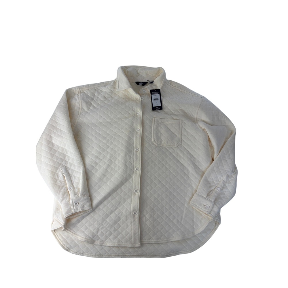 Lands End Button Front Shirt Jacket Shacket Womens M Cream Ivory Quilted NWT